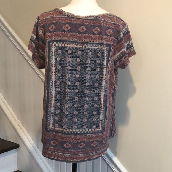 LUCKY BRAND Boho Tapestry Dusty Rose Short Sleeve Shirt Size 1X - Picture 5 of 5